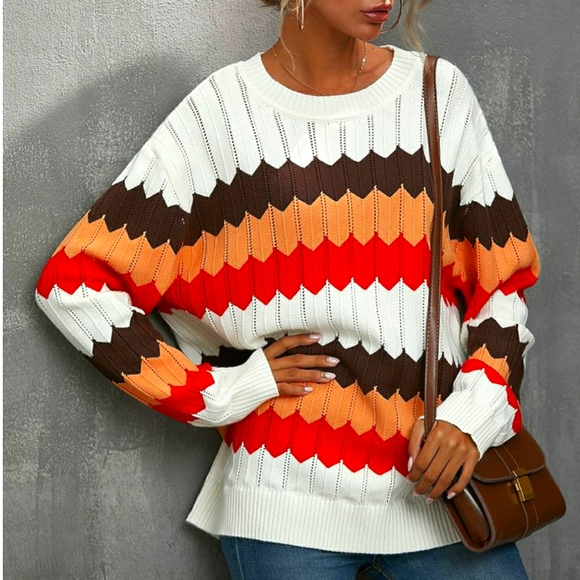 Suvimuga Sweaters - Suvimuga White Oversized Sweater w/ Fall Stripes